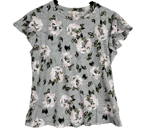 Rebecca Taylor Tops - Rebecca Taylor Floral Flutter Sleeve Tee Shirt Gray Pink - S